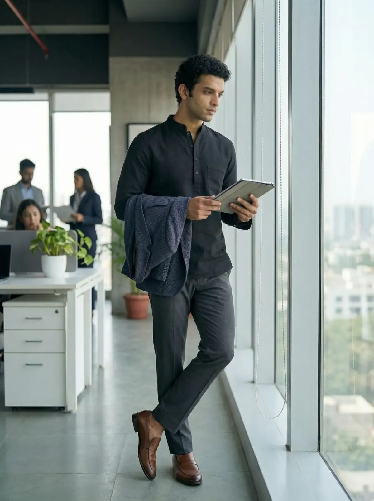 Mens Black Khadi Pure Cotton Kurta